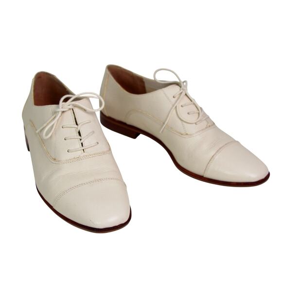 Madewell CREAM WHITE REAL LEATHER ROUND TOE LACE UP LOW HEEL OXFORD SHOES Sz 10 - Picture 2 of 10